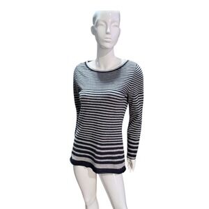 Lucy & Laurel‎ Boatneck Sweater Striped Long Sleeve L Wool Angora Blend